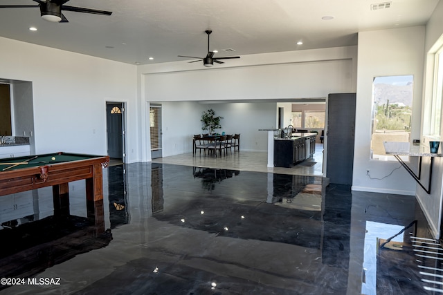5051 N Hillcrest Dr, Tucson, AZ 85704 - living area with ceiling fan, billiards table, marble tiled flooring, and recessed lighting