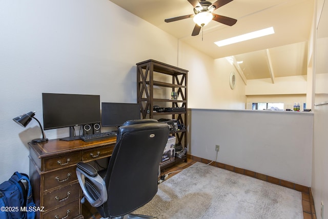 2000 E Campbell Ter, Tucson, AZ 85718 - home office with lofted ceiling, ceiling fan, and tile patterned flooring