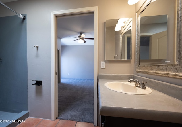 2990 W Trevi Pl Unit 200, Tucson, AZ 85741 - full bath with a ceiling fan, vanity, a shower, and tile patterned floors
