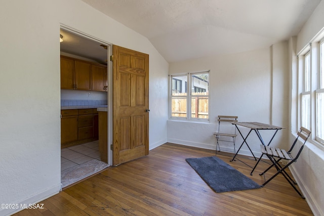 642 E 2nd St, Tucson, AZ 85705 - interior space with hardwood / wood-style flooring, vaulted ceiling, and plenty of natural light