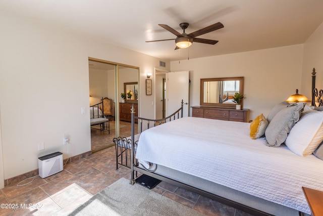 1120 N La Canoa, Green Valley, AZ 85614 - bedroom with a closet, a ceiling fan, and stone finish flooring