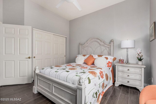 5371 W Leatherflower Ln, Marana, AZ 85658 - bedroom featuring wood finish floors, a closet, and ceiling fan