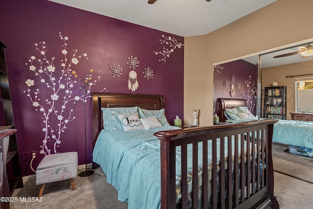 6265 N Jochums Dr, Tucson, AZ 85718 - bedroom with carpet, ceiling fan, and a closet
