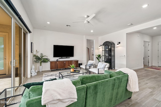 1144 S Castar Dr, Tucson, AZ 85745 - living room with ceiling fan, light wood-type flooring, and recessed lighting