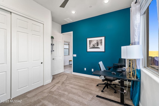 1144 S Castar Dr, Tucson, AZ 85745 - carpeted home office featuring ceiling fan and recessed lighting
