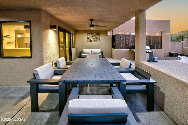 6530 N Finisterra, Tucson, AZ 85750 - view of patio with a ceiling fan, outdoor dining area, and grilling area