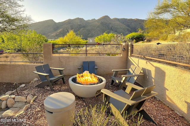 6530 N Finisterra, Tucson, AZ 85750 - fenced backyard with a fire pit and a mountain view
