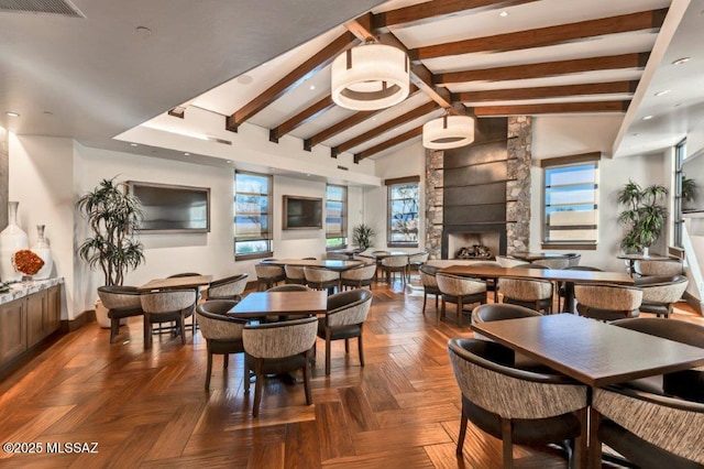 31618 S Tamarisk Pl, Oracle, AZ 85623 - dining room featuring a stone fireplace and recessed lighting