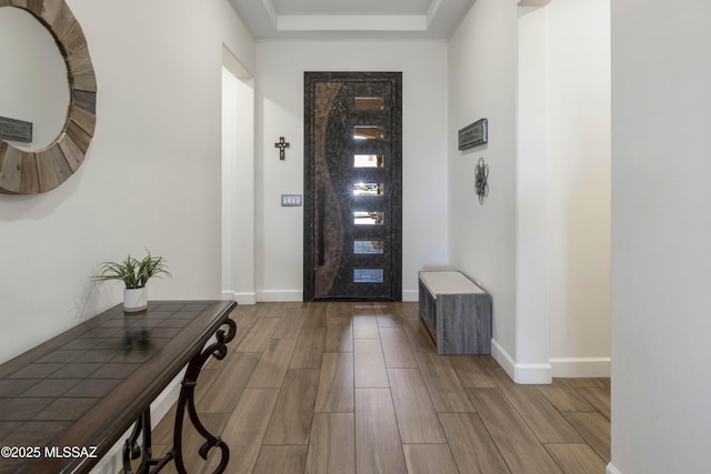 31618 S Tamarisk Pl, Oracle, AZ 85623 - foyer featuring wood finished floors and a tray ceiling