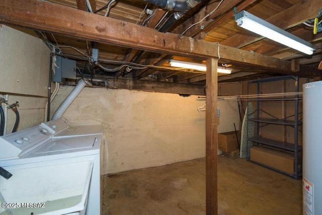 1816 E Waverly St, Tucson, AZ 85719 - unfinished below grade area featuring independent washer and dryer, water heater, and electric panel