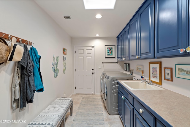 1511 E Placita Meseta Dorada, Oro Valley, AZ 85755 - laundry room featuring washer and clothes dryer, cabinet space, recessed lighting, and light tile patterned floors