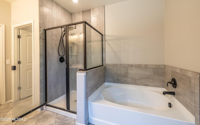 8820 E Stone Meadow Cir, Tucson, AZ 85730 - full bath with a stall shower, a garden tub, tile patterned floors, and recessed lighting