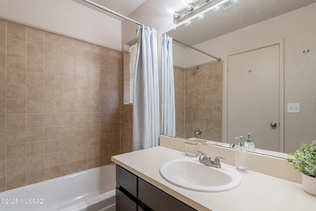 3556 W Avenida Del Mar, Tucson, AZ 85746 - bathroom with vanity and shower / bathtub combination with curtain