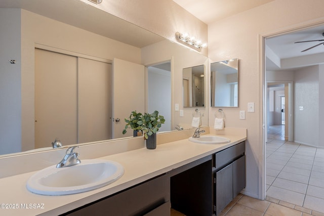 3556 W Avenida Del Mar, Tucson, AZ 85746 - full bathroom featuring tile patterned floors, double vanity, and ceiling fan