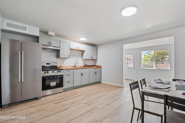 3872 S Evergreen Ave, Tucson, AZ 85730 - kitchen with appliances with stainless steel finishes, under cabinet range hood, wood counters, and light wood-style floors
