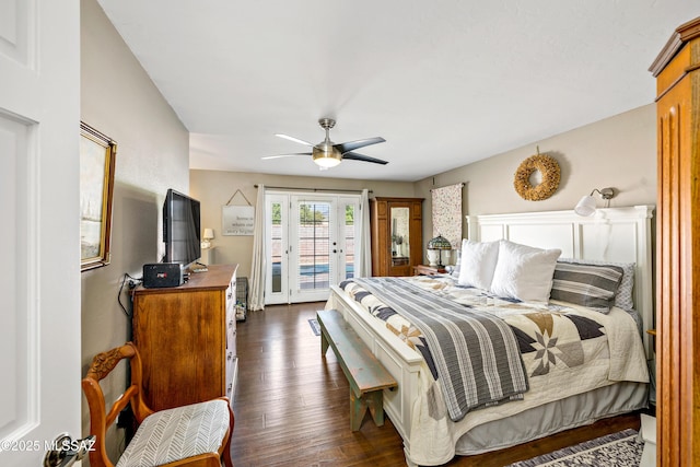 1939 S San Vincent Dr, Green Valley, AZ 85614 - bedroom featuring access to outside, dark wood-style floors, and ceiling fan
