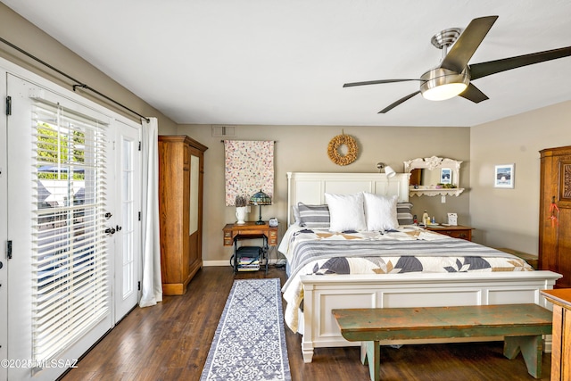 1939 S San Vincent Dr, Green Valley, AZ 85614 - bedroom featuring dark wood finished floors, ceiling fan, and access to exterior