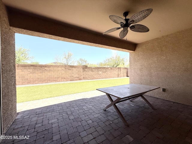 9636 N Havenwood Way, Marana, AZ 85653 - view of patio / terrace featuring ceiling fan