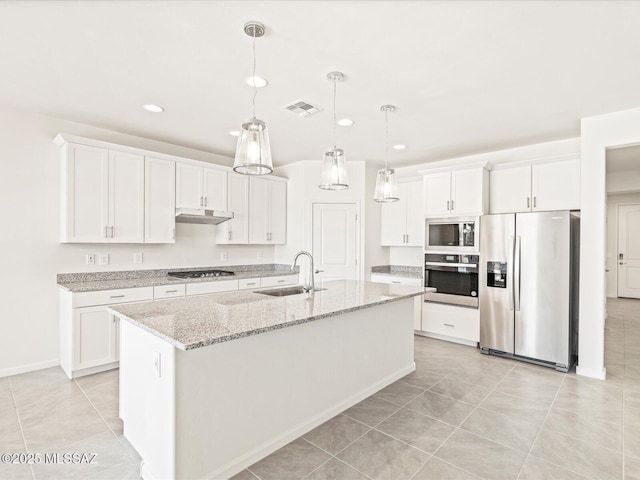 306 N Spring Flower Dr, Tucson, AZ 85748 - kitchen featuring stainless steel appliances, light tile patterned floors, white cabinetry, and recessed lighting