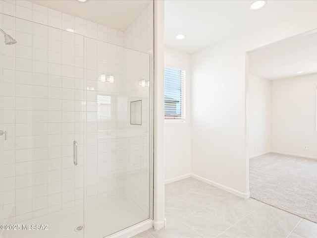 306 N Spring Flower Dr, Tucson, AZ 85748 - bathroom featuring a stall shower, recessed lighting, and tile patterned floors