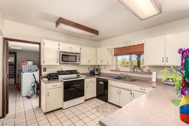 10901 N Camino De Oeste, Tucson, AZ 85742 - kitchen featuring white electric range oven, black dishwasher, stainless steel microwave, and white cabinetry