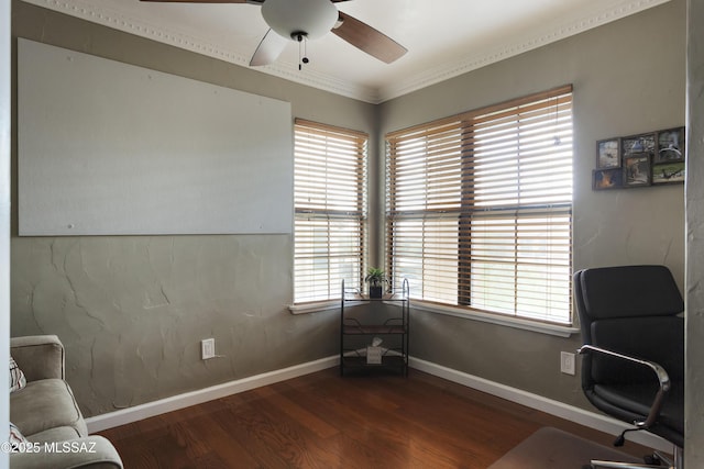 6651 N Campbell Ave Unit 286, Tucson, AZ 85718 - home office featuring wood finished floors, a ceiling fan, plenty of natural light, and ornamental molding