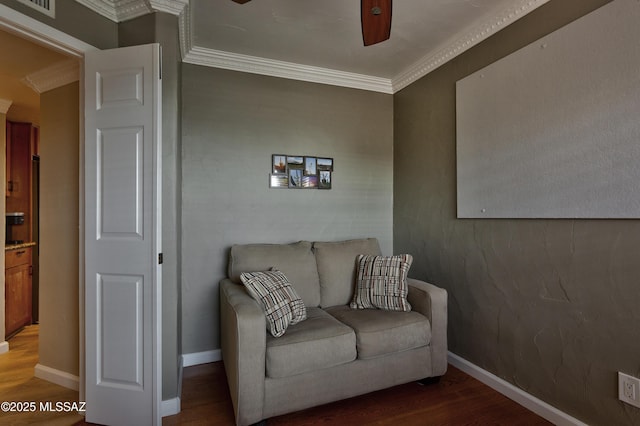 6651 N Campbell Ave Unit 286, Tucson, AZ 85718 - living area featuring wood finished floors, a ceiling fan, and crown molding