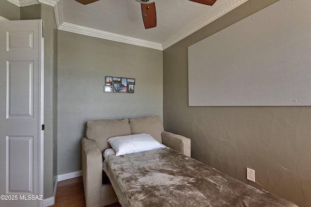 6651 N Campbell Ave Unit 286, Tucson, AZ 85718 - bedroom featuring crown molding, ceiling fan, and wood finished floors