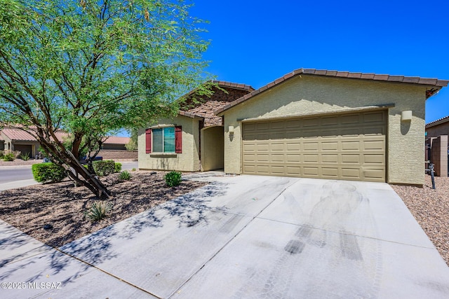 6860 E Via Arroyo Largo, Tucson, AZ 85756 - single story home with a garage, driveway, stucco siding, and a tile roof