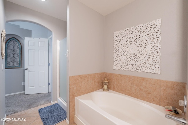 9908 E Shadow Glen Ct, Tucson, AZ 85748 - bathroom featuring a garden tub, tile patterned flooring, and an enclosed shower
