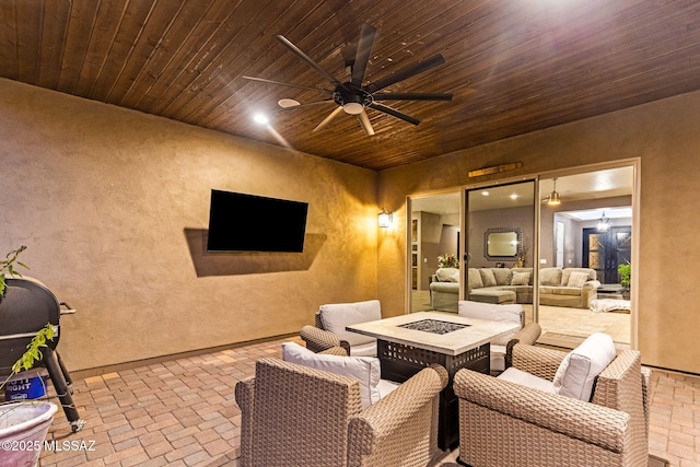 3188 W Tumamoc Dr, Tucson, AZ 85745 - view of patio / terrace with an outdoor living space with a fire pit, a ceiling fan, and grilling area