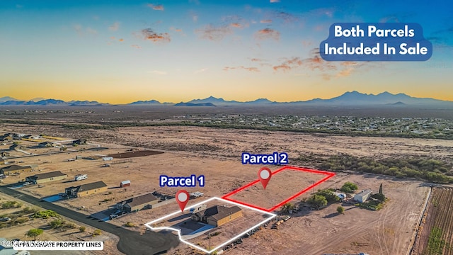 13331 N Carbine Ct, Marana, AZ 85653 - aerial overview of property's location featuring mountains and property boundaries highlighted