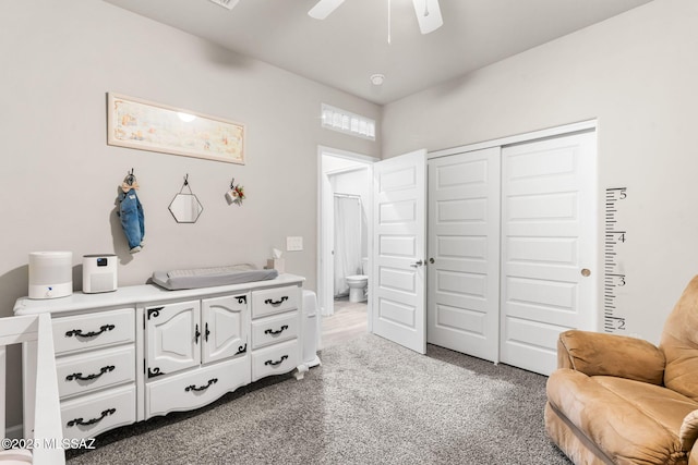 13331 N Carbine Ct, Marana, AZ 85653 - bedroom with a closet, light colored carpet, and ceiling fan