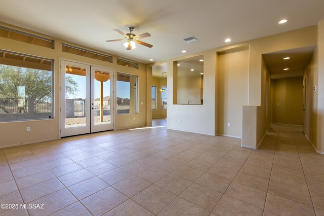 17160 W Starr Rd, Marana, AZ 85653 - spare room with french doors, ceiling fan, tile patterned floors, and recessed lighting