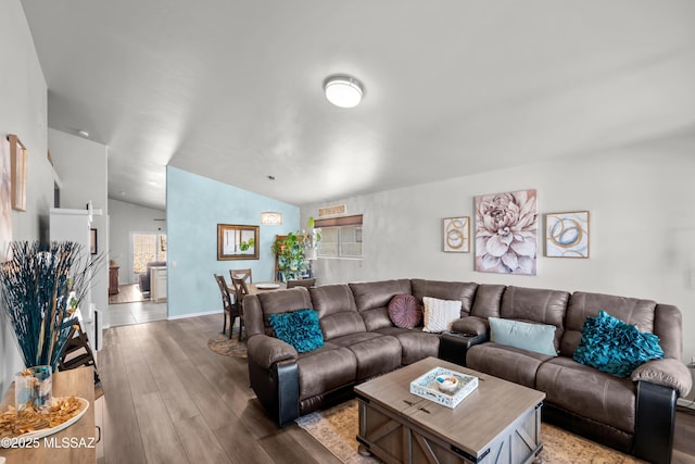 8035 S Talaco Trl, Tucson, AZ 85756 - living room featuring wood finished floors and lofted ceiling