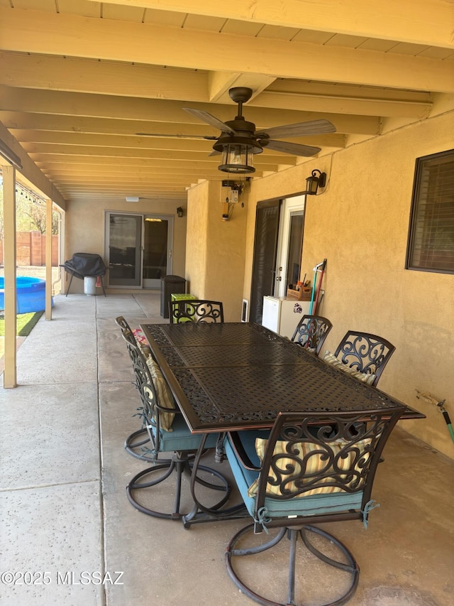 6100 N La Canada Dr, Tucson, AZ 85704 - view of patio / terrace with a ceiling fan, outdoor dining area, and a grill