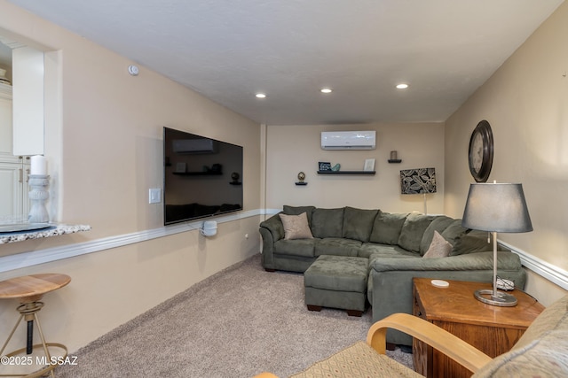 6951 E Hayne Pl, Tucson, AZ 85710 - living room featuring light colored carpet, recessed lighting, and a wall unit AC