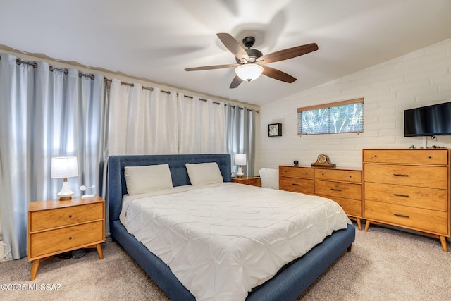 6951 E Hayne Pl, Tucson, AZ 85710 - bedroom featuring lofted ceiling, light carpet, and ceiling fan