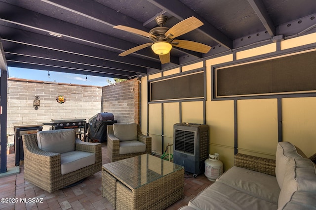 6951 E Hayne Pl, Tucson, AZ 85710 - view of patio / terrace featuring grilling area, a ceiling fan, and outdoor lounge area