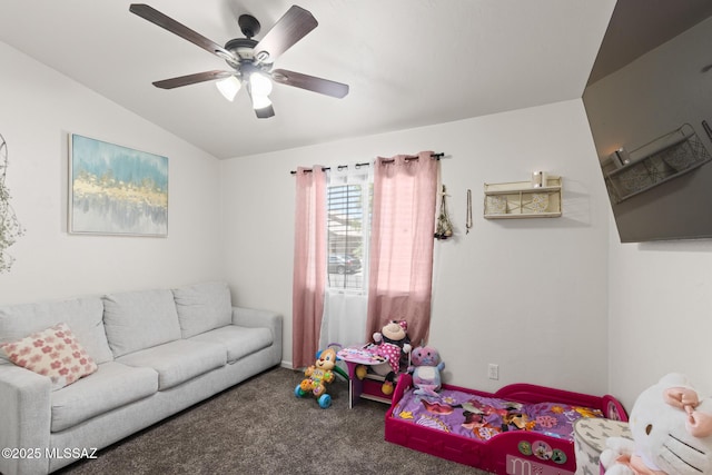 10636 E Malta St, Tucson, AZ 85747 - carpeted living room featuring lofted ceiling and a ceiling fan