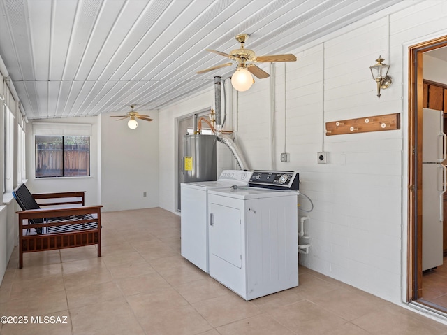 2638 N Wilson Ave, Tucson, AZ 85719 - laundry room featuring a ceiling fan, water heater, separate washer and dryer, and plenty of natural light