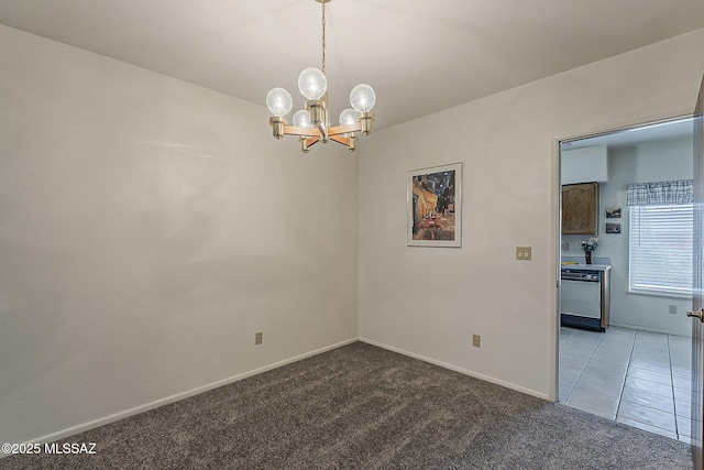 9453 E Calle Bolivar, Tucson, AZ 85715 - spare room featuring a chandelier, light colored carpet, and light tile patterned flooring