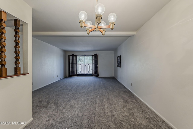 9453 E Calle Bolivar, Tucson, AZ 85715 - carpeted empty room featuring a chandelier and beamed ceiling