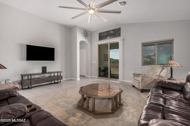 276 W Charles L Mckay St, Vail, AZ 85641 - tiled living area featuring ceiling fan, arched walkways, and lofted ceiling