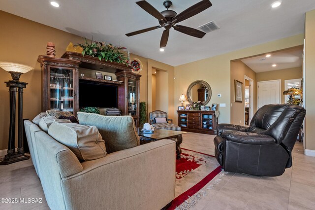 14326 Whitehorn Pl, Marana, AZ 85658 - living room featuring ceiling fan and recessed lighting