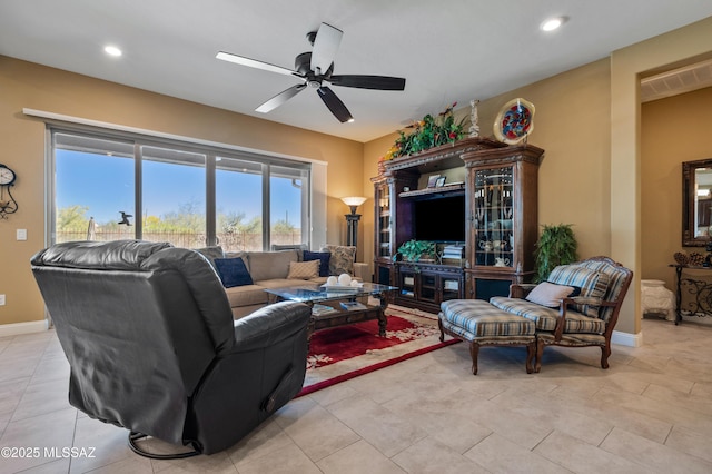 14326 Whitehorn Pl, Marana, AZ 85658 - living area featuring a ceiling fan, recessed lighting, and light tile patterned floors