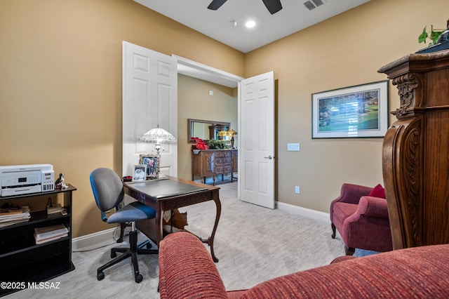 14326 Whitehorn Pl, Marana, AZ 85658 - office area with a ceiling fan and light colored carpet