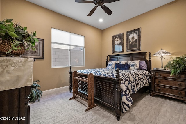 14326 Whitehorn Pl, Marana, AZ 85658 - bedroom with light wood-style flooring, a ceiling fan, and recessed lighting