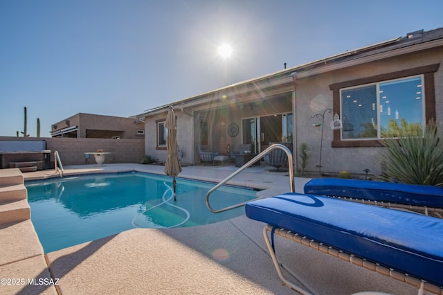 14326 Whitehorn Pl, Marana, AZ 85658 - view of pool featuring a patio area, a fenced backyard, and a covered hot tub