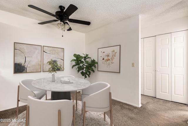 6635 E Golf Links Rd Apt 1, Tucson, AZ 85730 - dining area with carpet, a textured ceiling, and a ceiling fan